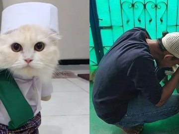 Pakai Busana Muslim Sampai Ikut Sungkeman, Begini 14 Potret Lucu Kucing Waktu Rayakan Lebaran
