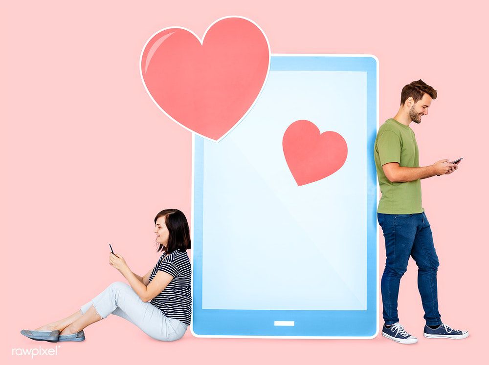 ilustrasi pasangan yang menggenggam ponsel