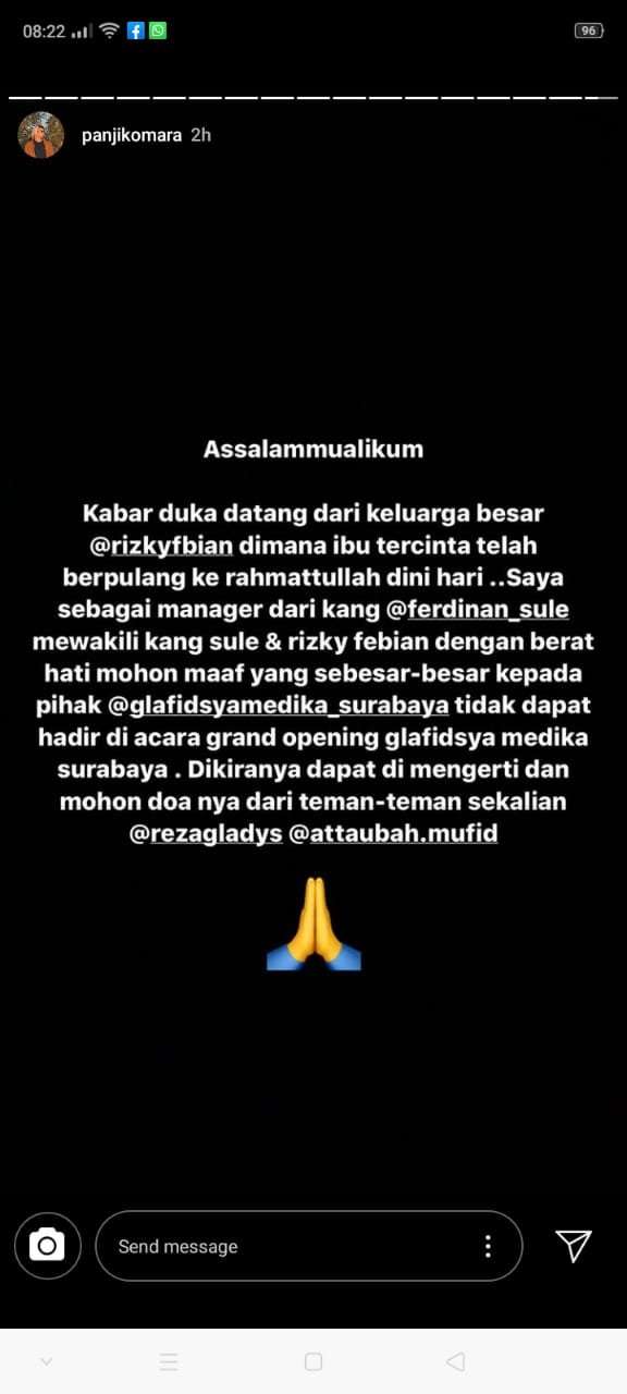 Insta Story Manajer Sule tentang Meninggalnya Lina