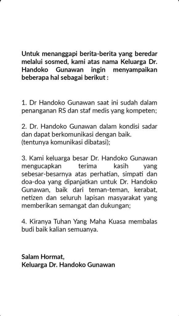 Tanggapan keluarga dr. Handoko