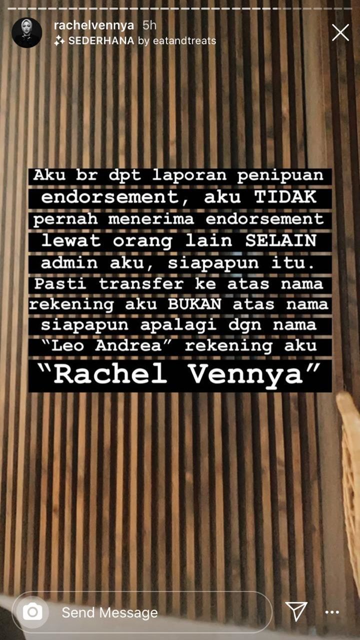 Klarifikasi Rachel Vennya