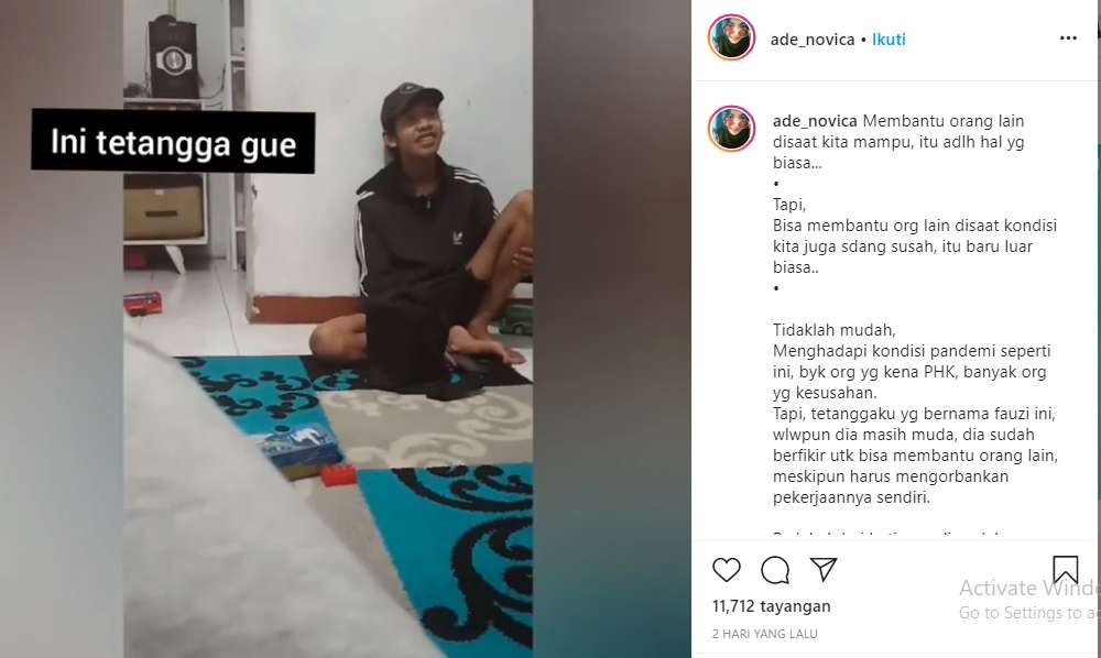 Tangkapan layar unggahan video tentang Ajie