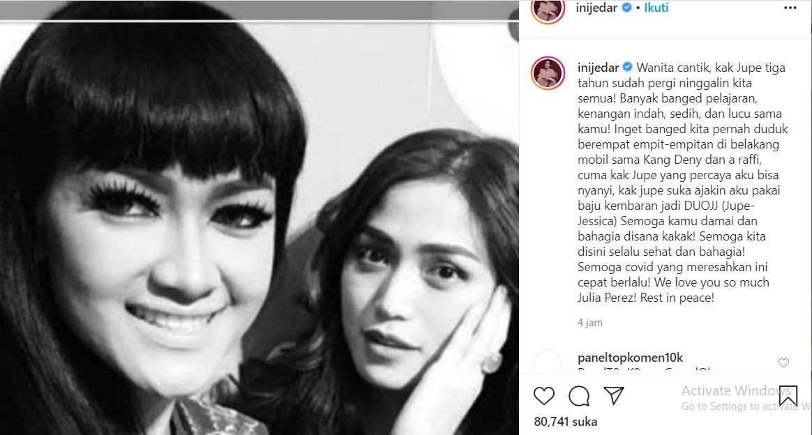 Unggahan Jessica Iskandar kenang mendiang Jupe
