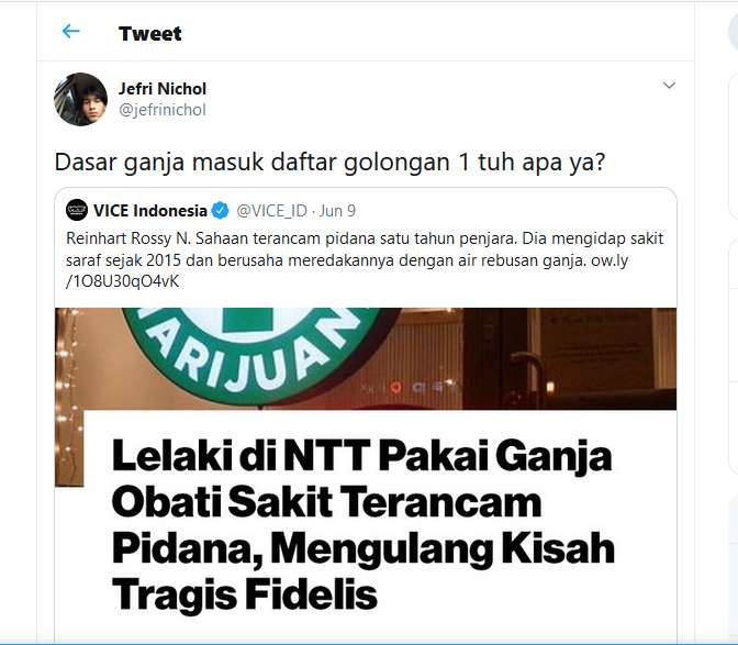 Postingan Jefri Nichol di Twitter