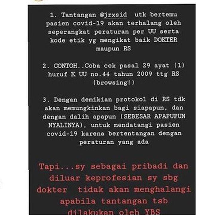 Tantangan Jerinx untuk bersalaman dengan pasien Covid-19