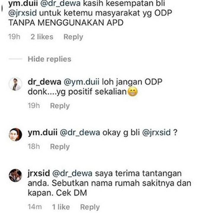 Tantangan Jerinx untuk bersalaman dengan pasien Covid-19