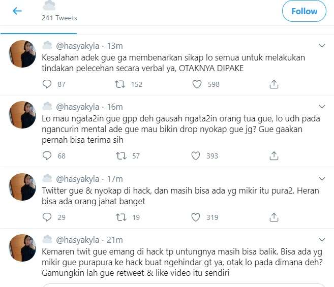 Cuitan Kakak Zara, Kyla di Twitter