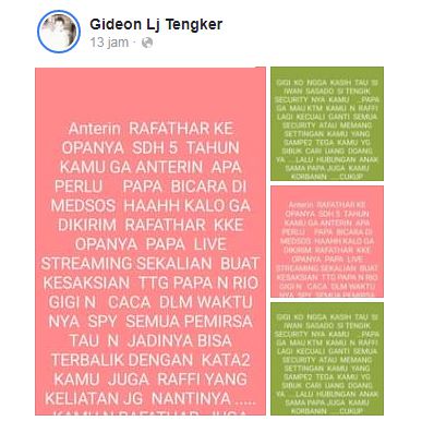 Status Facebook Gideon Lj Tengker