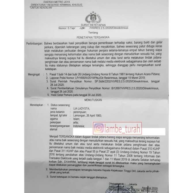 Surat Keterangan Lia Ladysta