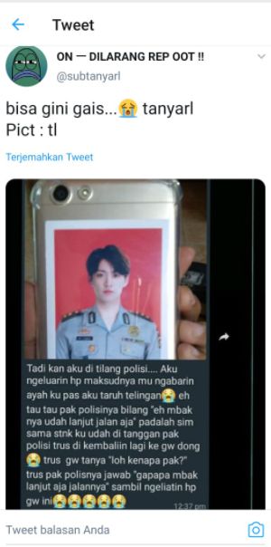 Netizen diduga bebas dari tilang karena memasang foto Jungkook