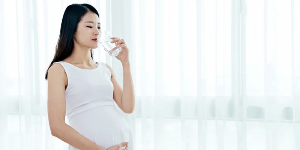 Ilustrasi ibu hamil minum air putih