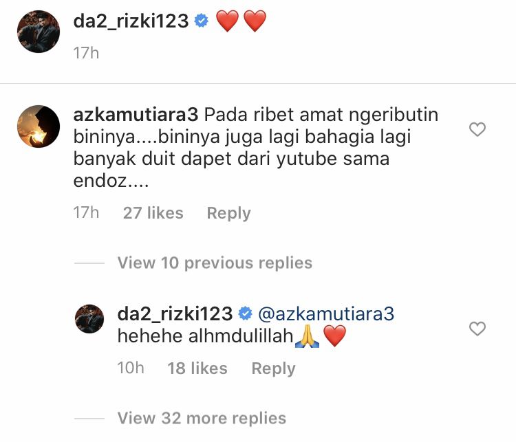 Komentar di Instagram Rizki DA