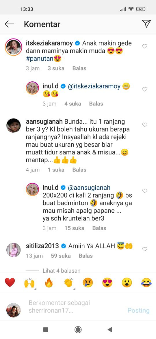 Komentar di Instagram Inul Daratista