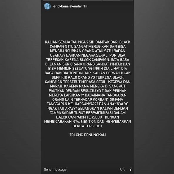 Instagram story Erick Iskandar