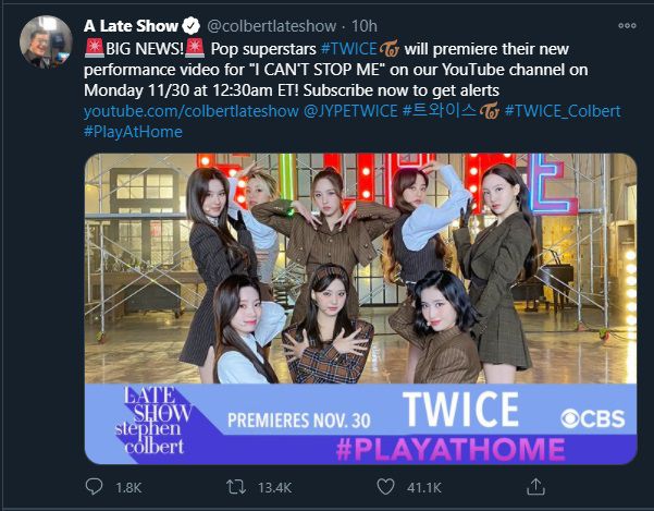 TWICE Tampil di The Late Show Stephen Colbert