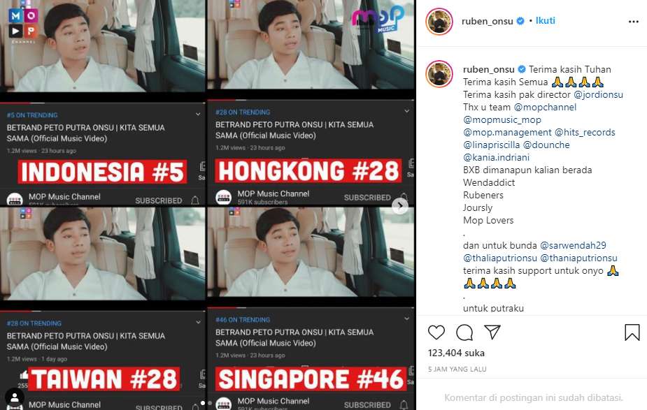 Lagu Betrand Peto trending di berbagai negara Asia