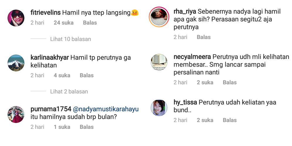 Komentar di instagram Nadya Mustika