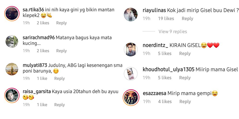 Komentar di instagram Ayu Dewi