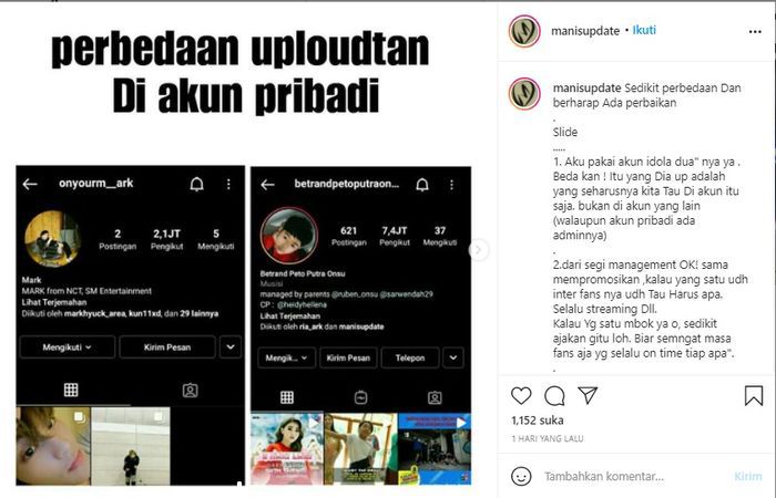 Postingan Instagram Fans Betrand Peto