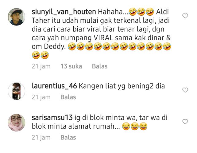 Komentar di instagram Dinar Candy