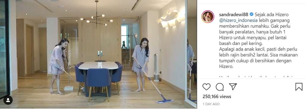 Sandra Dewi nyapu dan ngepel sendiri di rumah