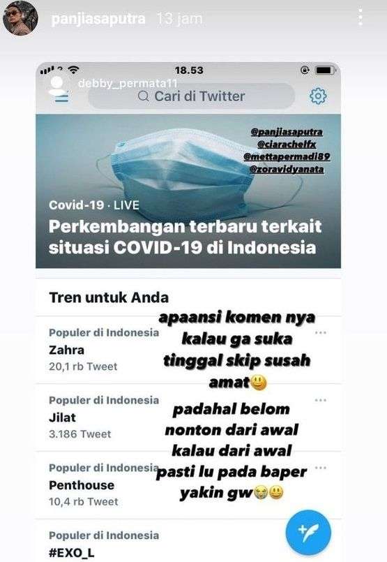 Instastory Panji Saputra