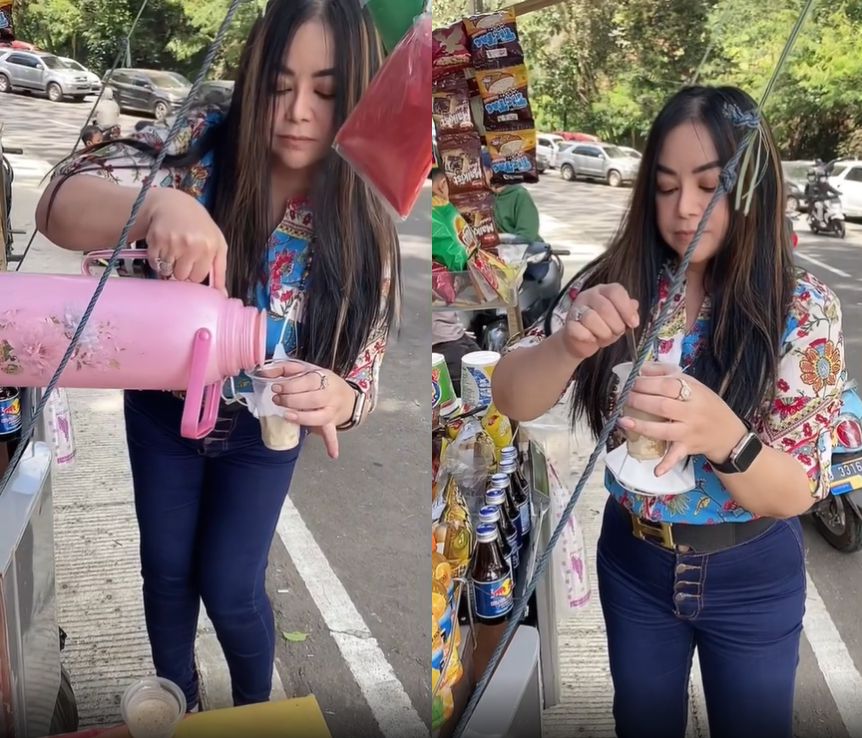 Anisa Bahar jual minuman di pinggir jalan