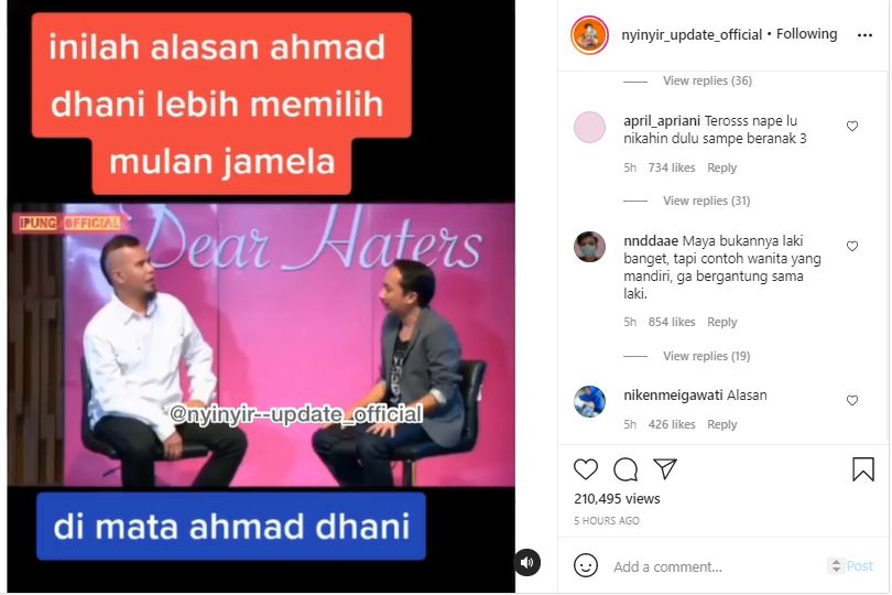 Video Ahmad Dhani Bandingkan Mulan Jameela dan Mantan Istri