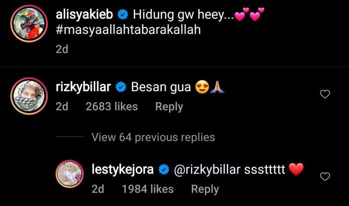 Rizky Billar komentari postingan IG Ali Syakieb