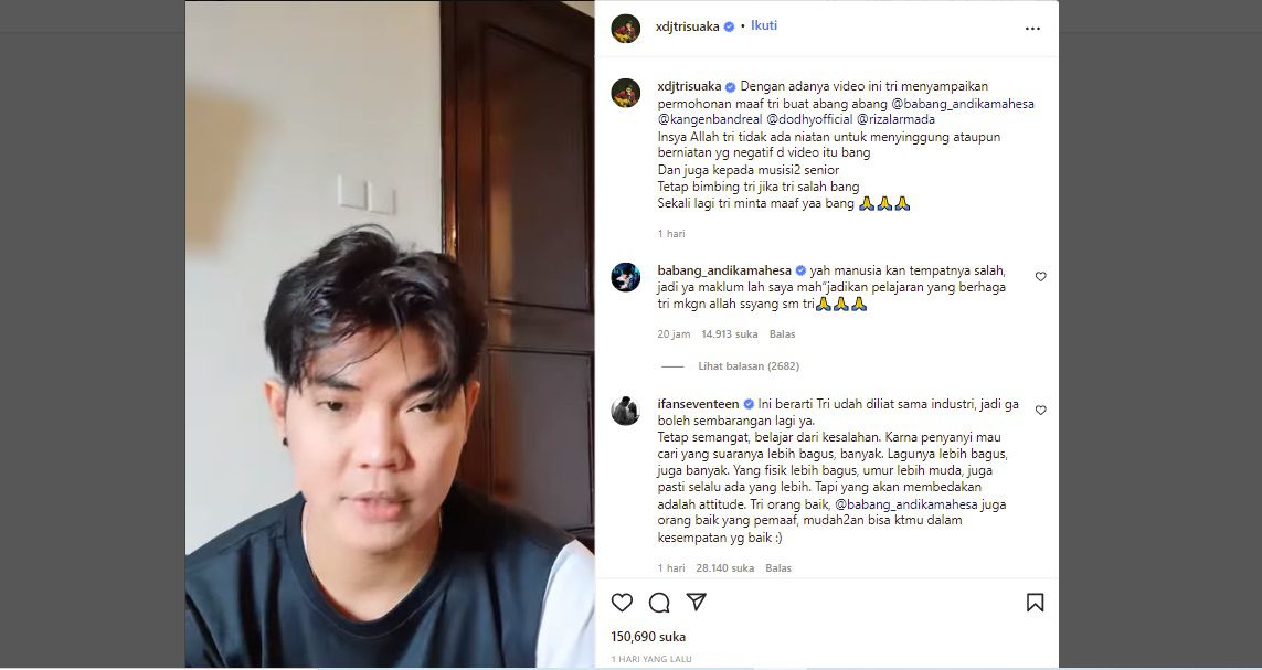 Unggahan Instagram Tri Suaka