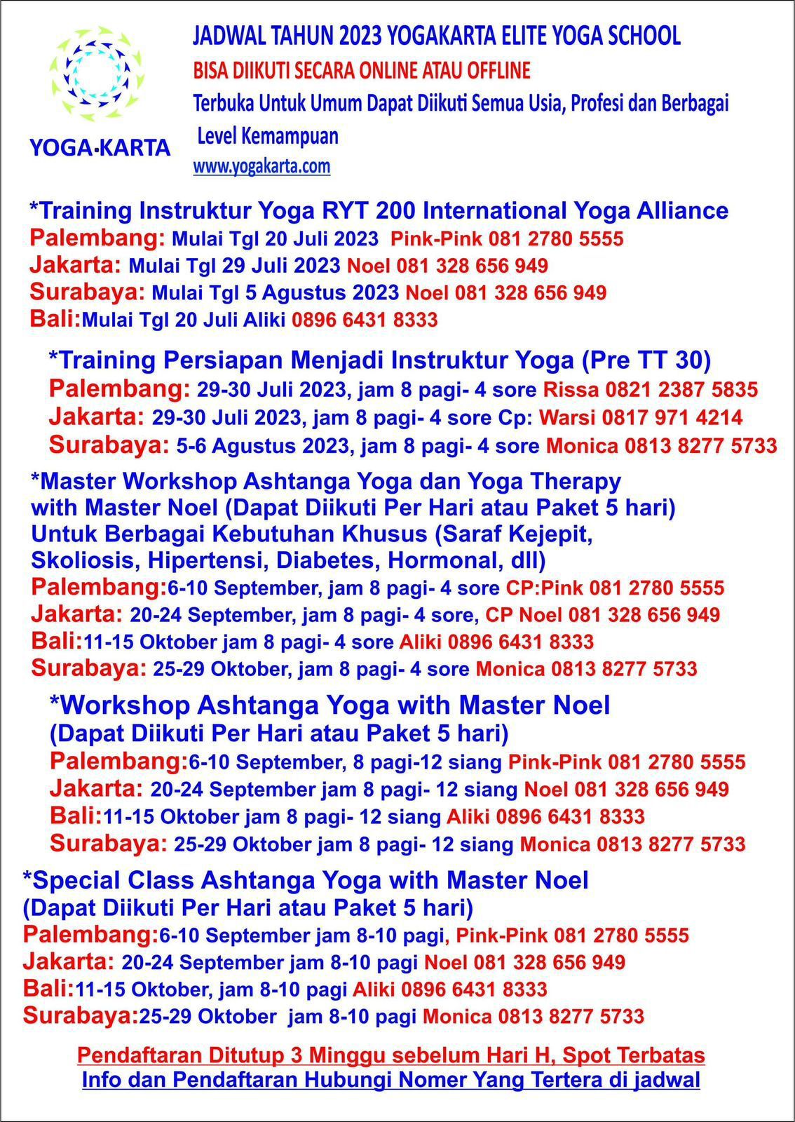 Jadwal Keseluruhan Yogakarta Elite Yoga School 2023