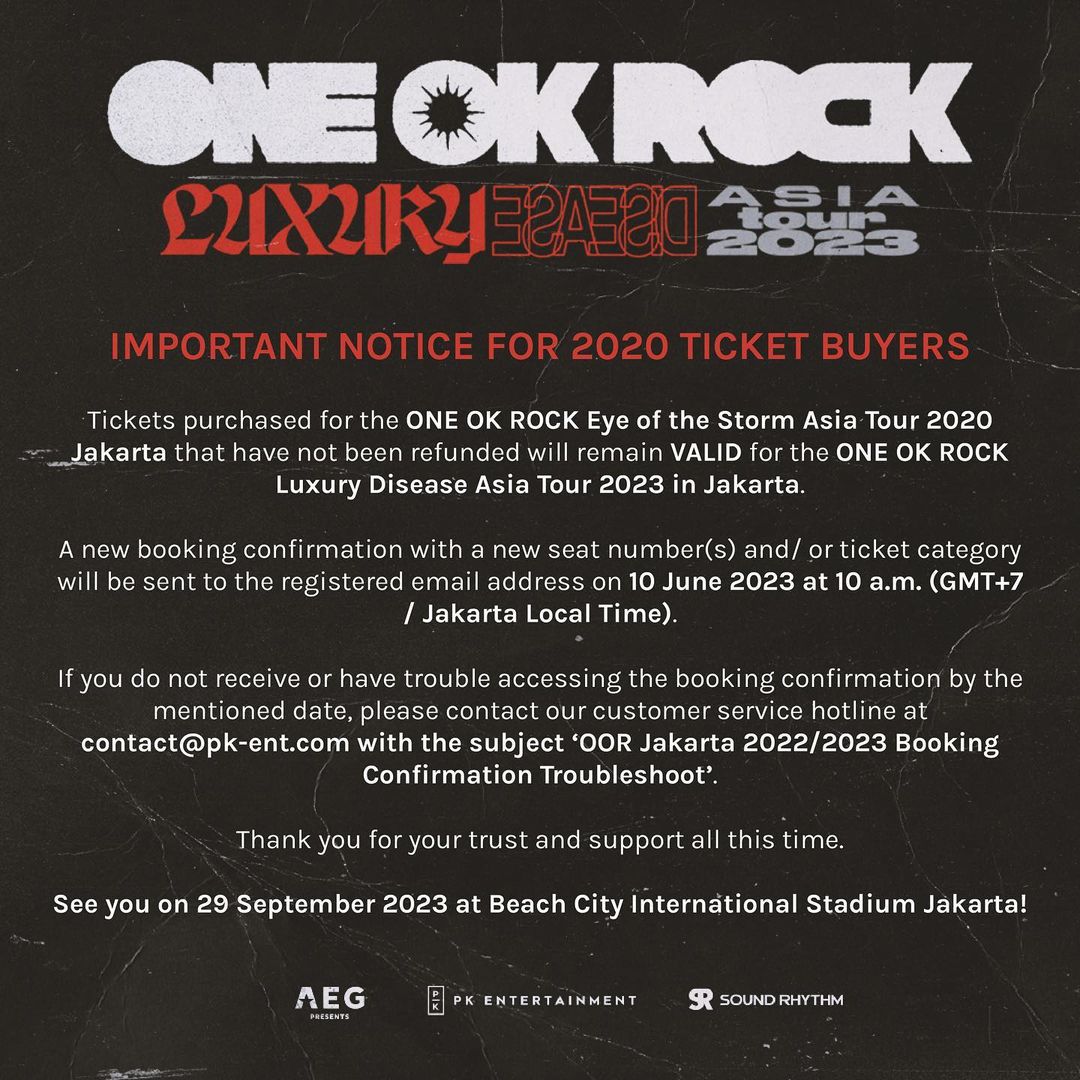 Jadwal dan Harga Tiket Konser One Ok Rock di Jakarta