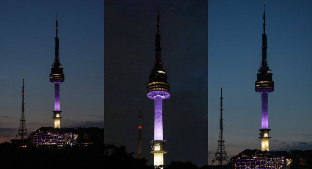 Anniversary BTS ke-10 Namsan Tower bercahaya ungu