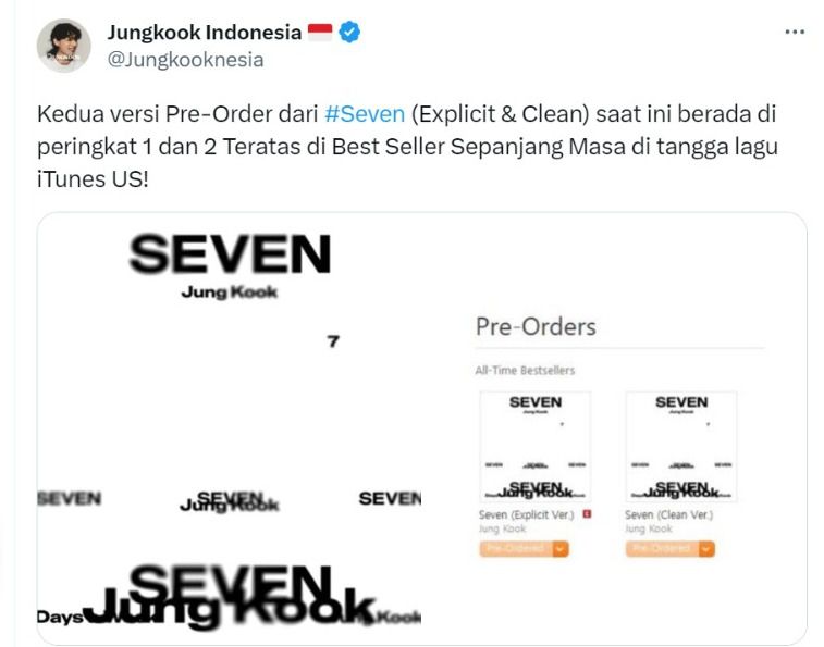 Single 'SEVEN' Dari Jungkook BTS Sudah Mulai Pre-Order