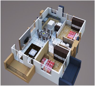 Denah Rumah Minimalis 2 Kamar Tidur 6x8 Meter sederhana
