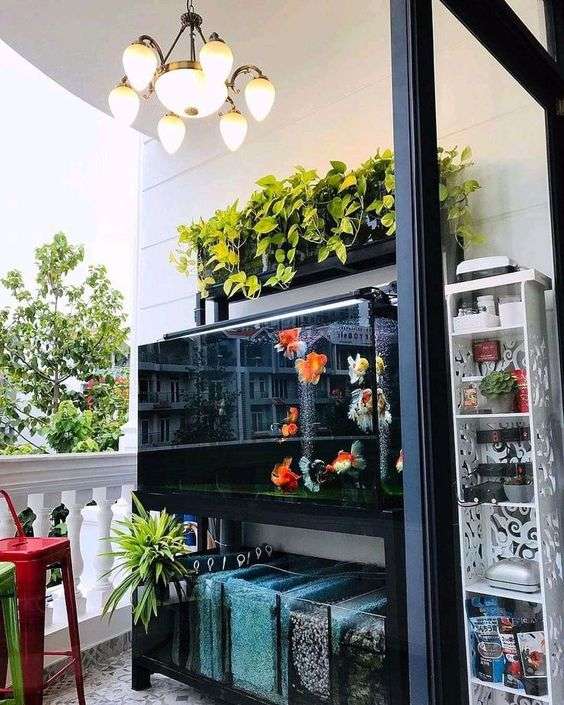 Taman di Balkon Lantai 2 dengan Aquarium