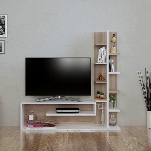 Rak Tv Kayu Minimalis Modern Dengan Bentuk Vertikal
