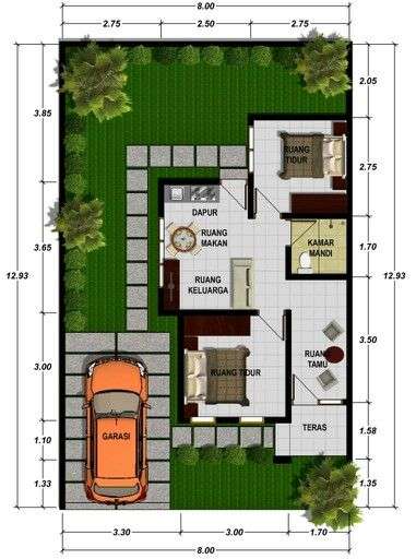 Denah Rumah Tye 45 di Lahan Luas