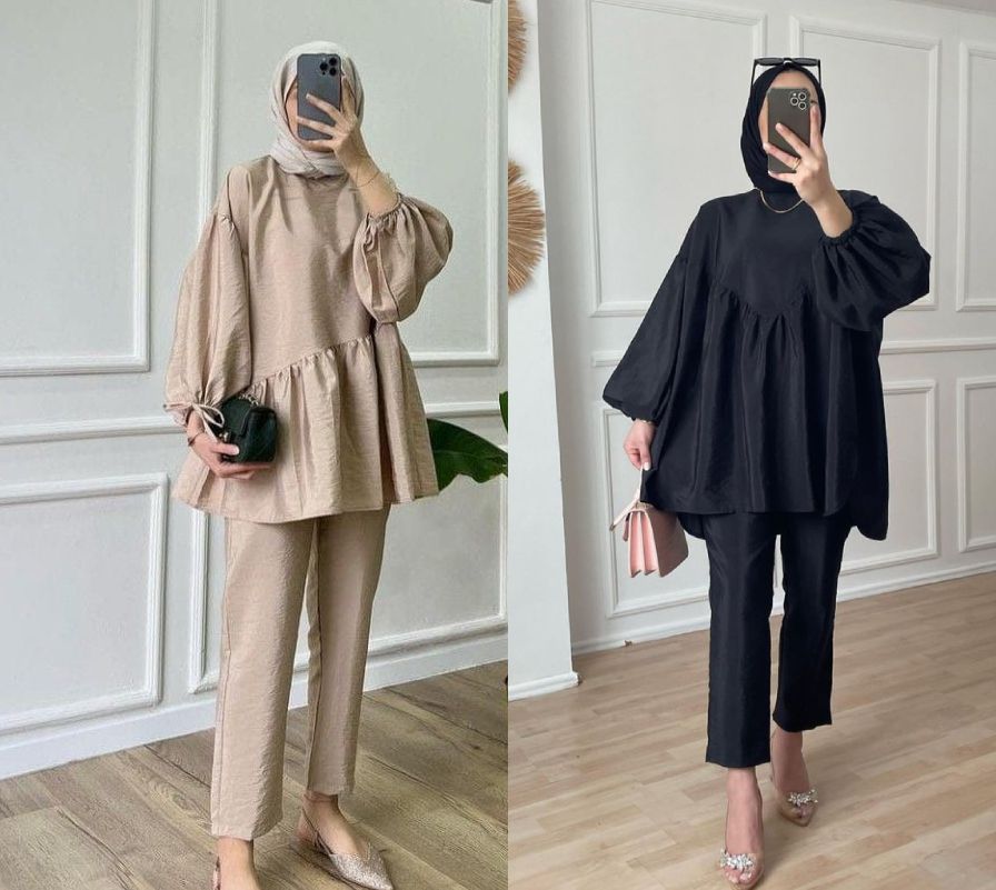 Ide Outfit Kerja Hijab buat WAnita 40-an - Sleeve Puff Blouse