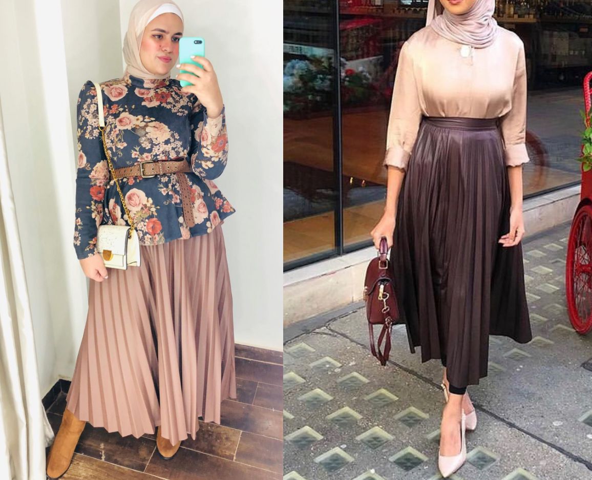 Ide Outfit Kerja Hijab buat WAnita 40-an - Rok Lipit