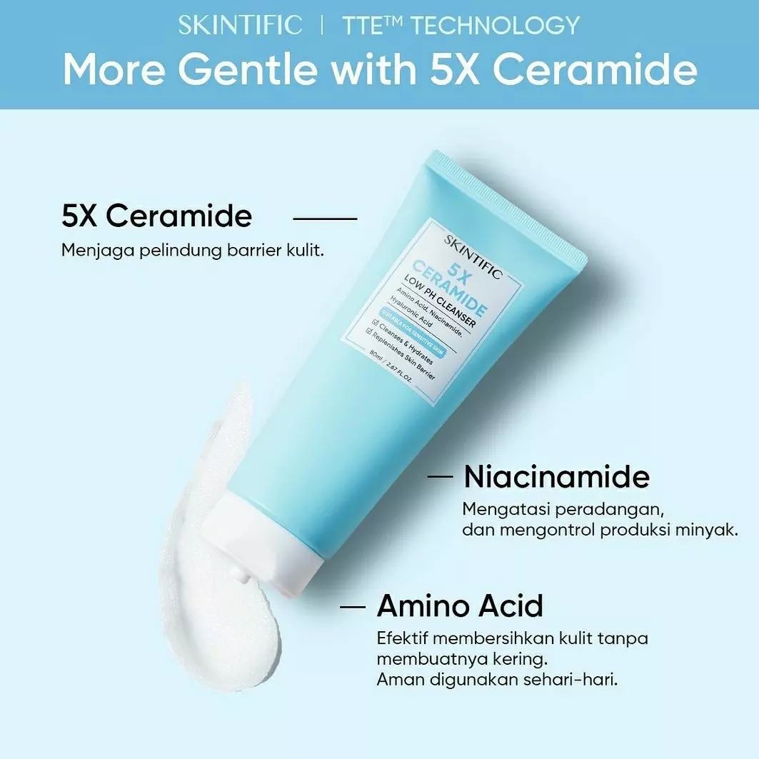 Skincare untuk Bruntusan - SKINTIFIC 5X Ceramide Low pH Cleanser Facial Wash Gentle Cleanser