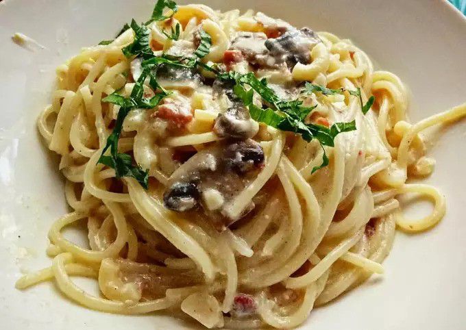 Resep Spaghetti Carbonara with Mushroom