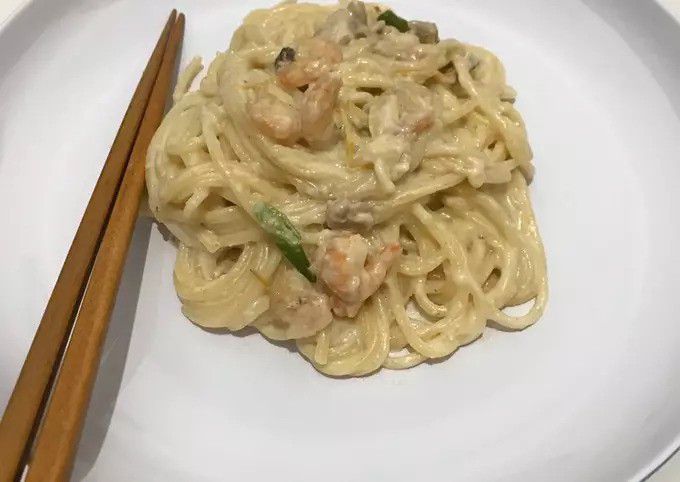 Resep Spaghetti Carbonara with Shrimp