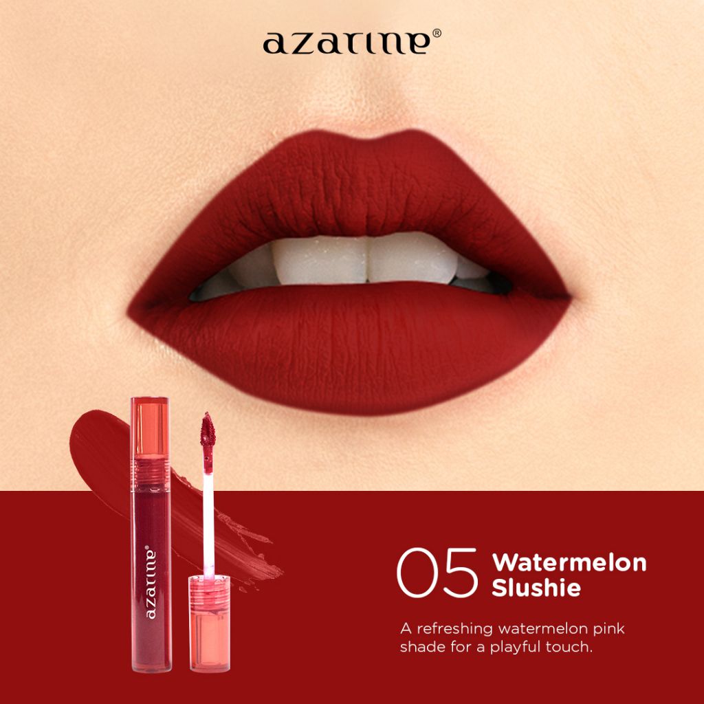 Rekomendasi Lipstik Merah Lokal - Azarine Velvety Lippie Cream - 05 Watermelon Slushie