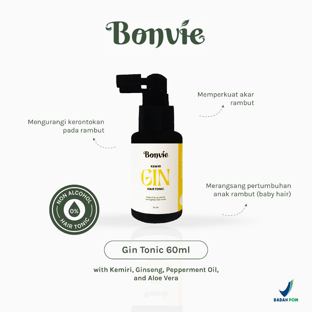 Rekomendasi Hair Tonic untuk Rambut Rontok - Bonvie Kemiri Gin Hair Tonic