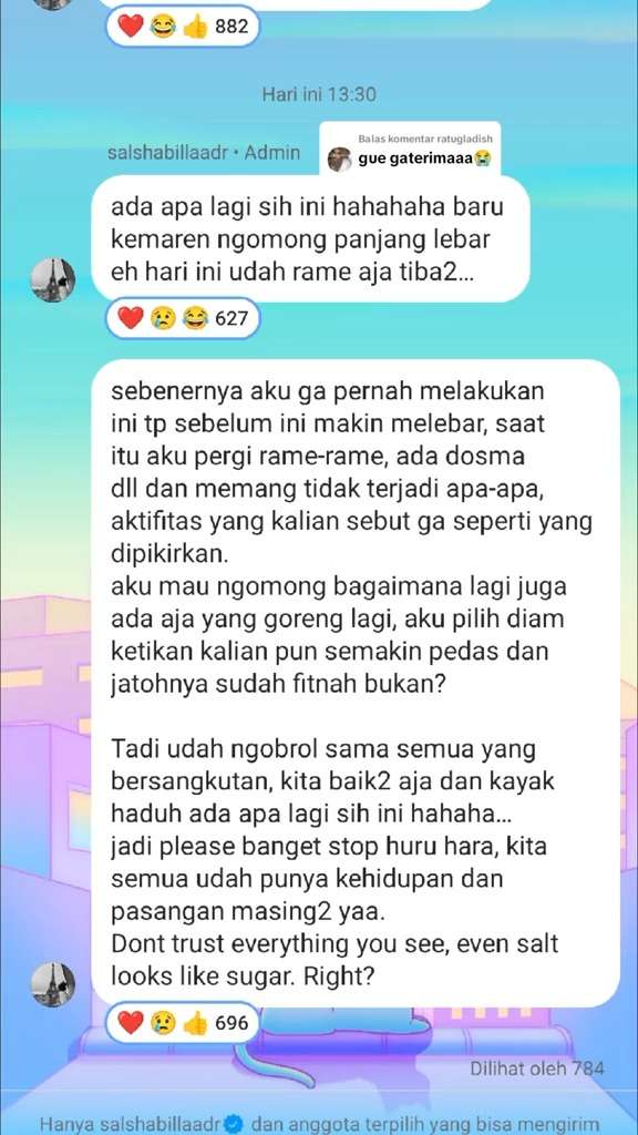 Klarifikasi Salshabilla Adriani