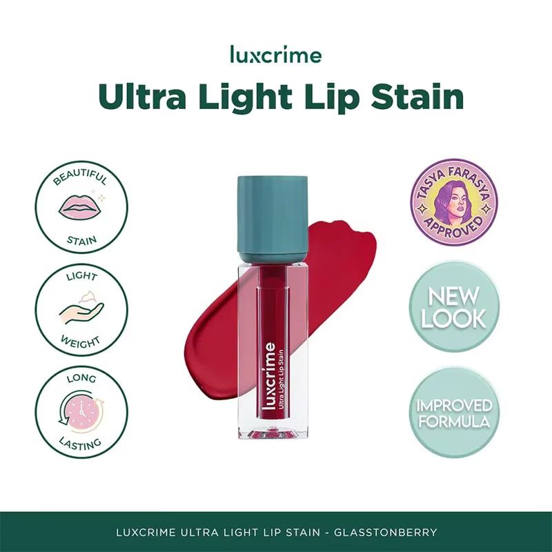 Lip Produk Untuk Tampilan Cherry Red Aesthetic - Luxcrime Ultra Light Lip Stain Shade Glasstonberry