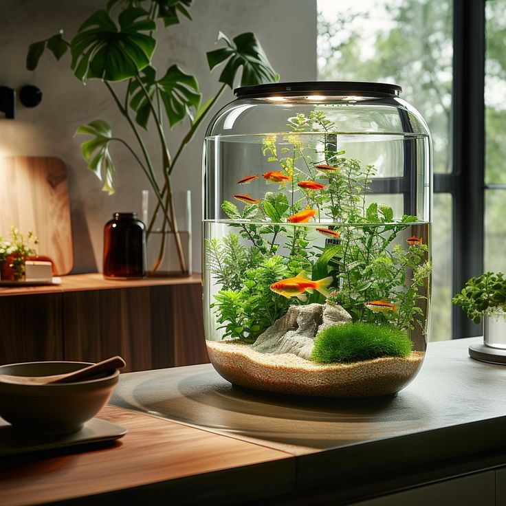 Desain Aquarium Mini di Kamar