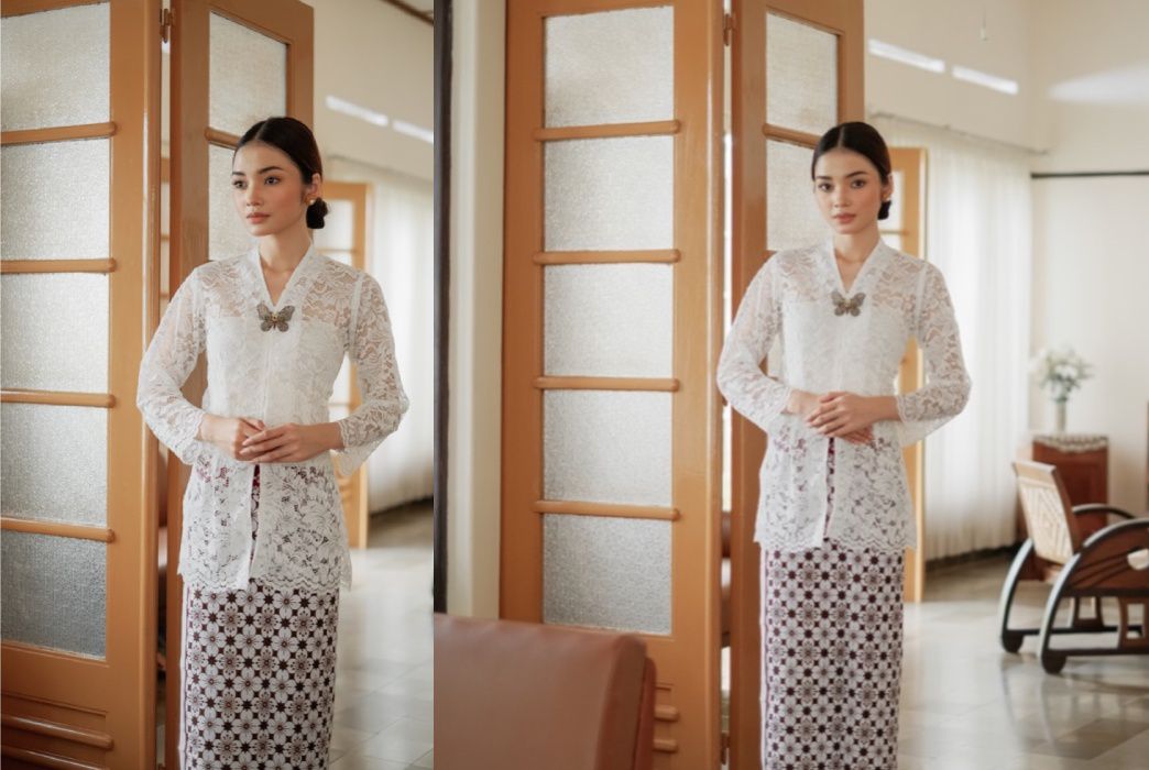 Baju Akad Nikah Sederhana di KUA - Kebaya Brokat Putih