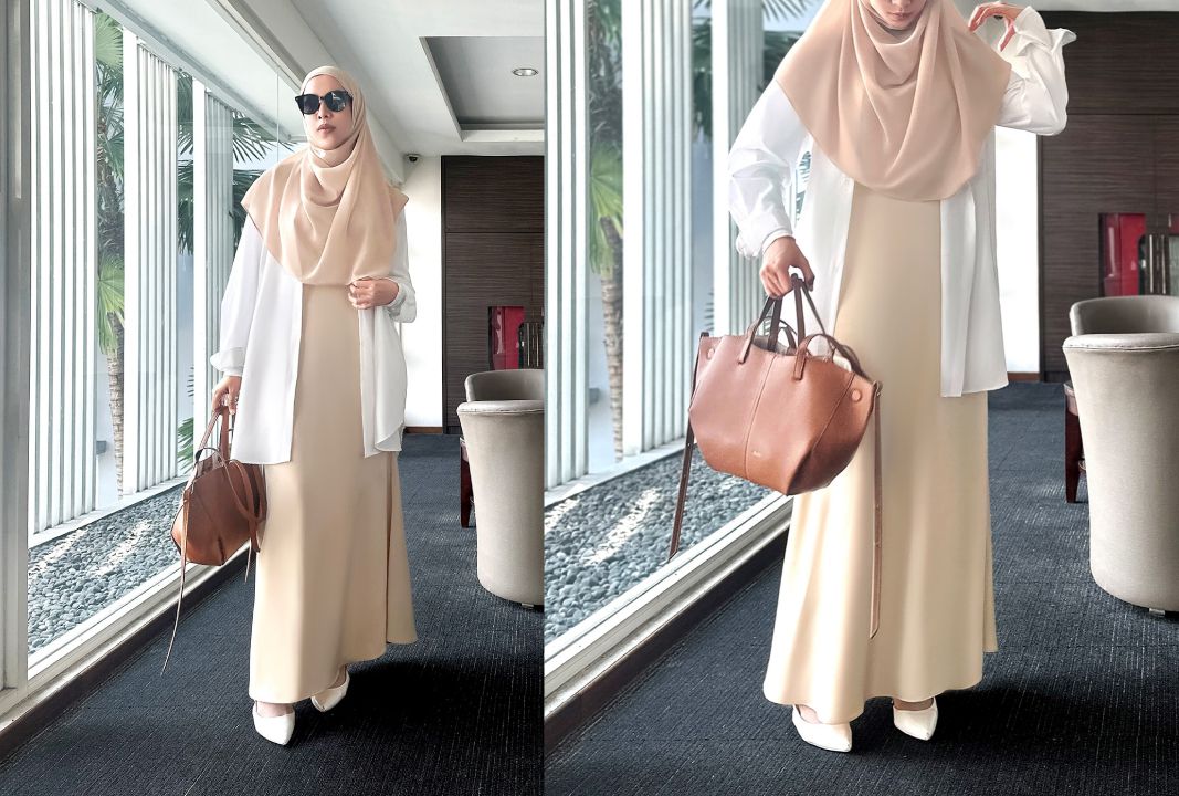 Outfit Kerja Hijab Syari – Long Dress Polos dan Short Outer polos